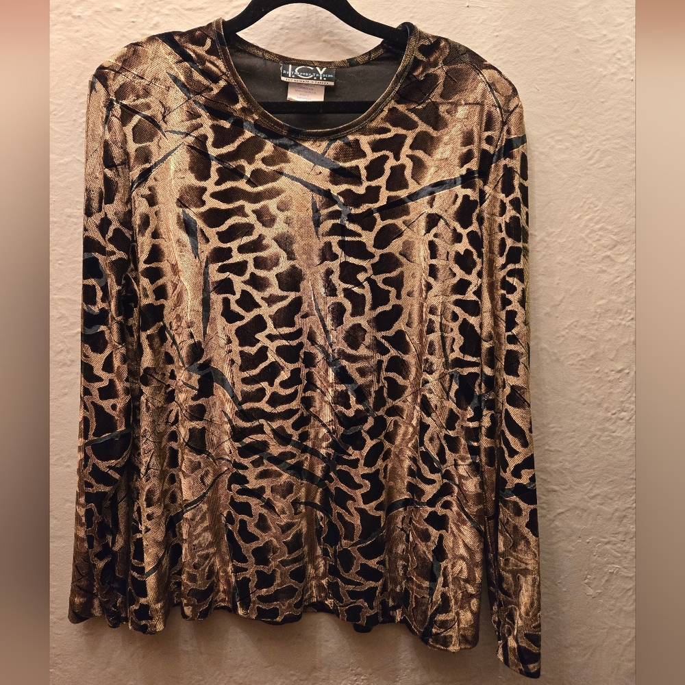 Vintage 90s I.C.Y. Leopard Print Mesh Top Made in Canada L